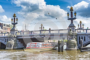 Blauwbrug (Blue Bridge) in Amsterdam, Netherlands.